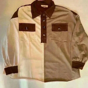 Haptics New women’s pullover shirt. Brown/cream/tan. Very oversized. Size small